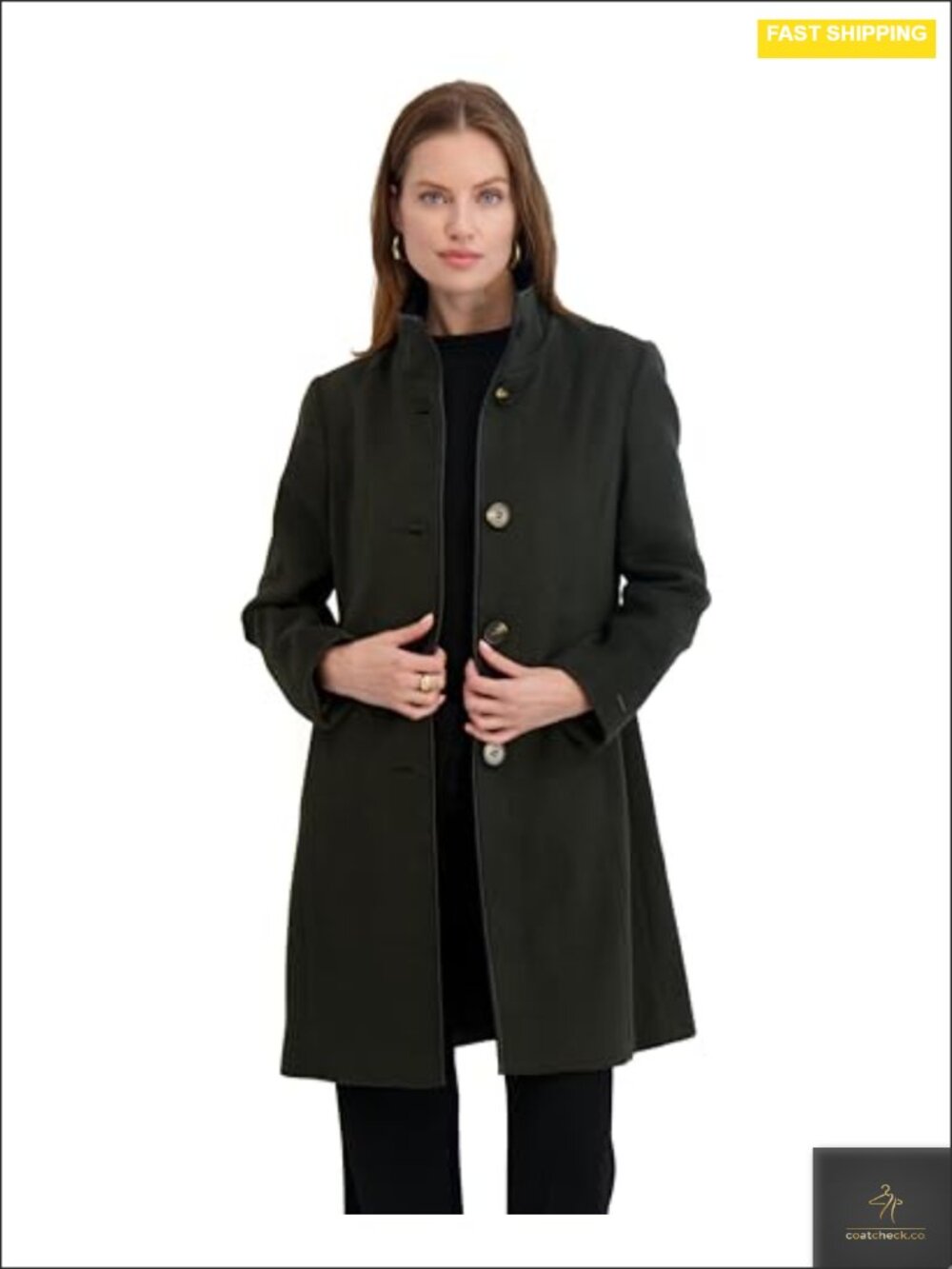 Slim Fit Wool Blend Walker Coat with PU Trim